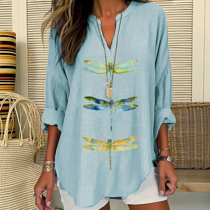 Casual Dragonfly Print Blouse