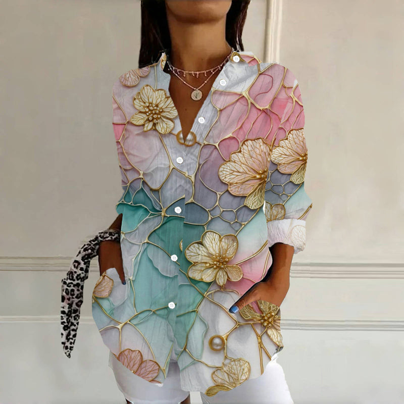 【Long Sleeve】Vintage Gradient Floral Blouse