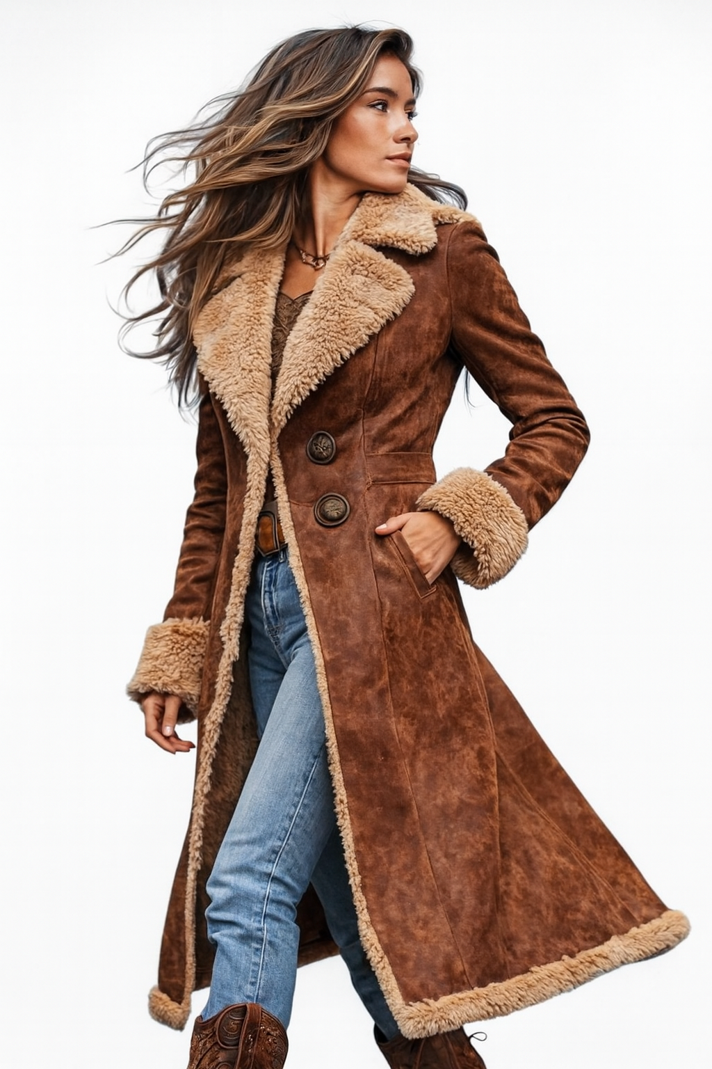 Kate | Vintage-inspired long coat with faux fur