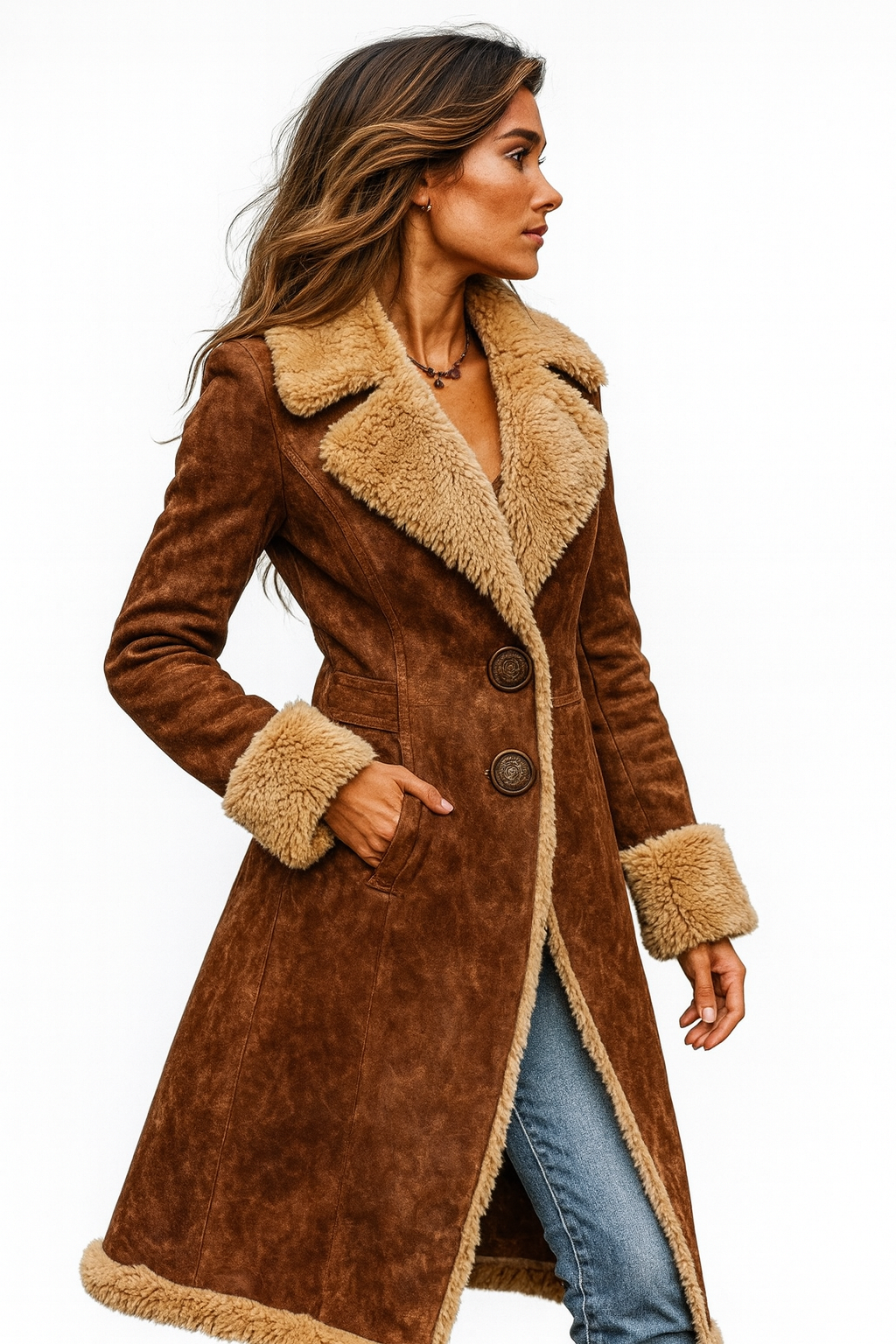 Kate | Vintage-inspired long coat with faux fur