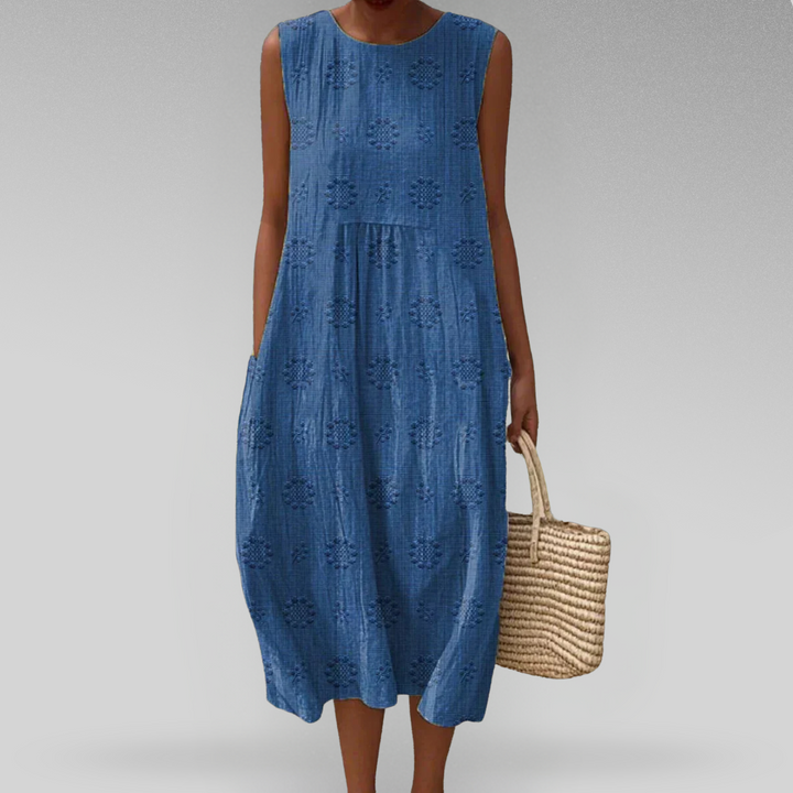 Aikaterini | Elegant sleeveless cotton dress with pockets