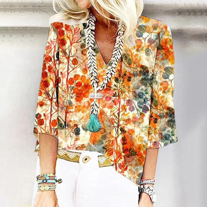 Vintage Blouse with Leaf Print