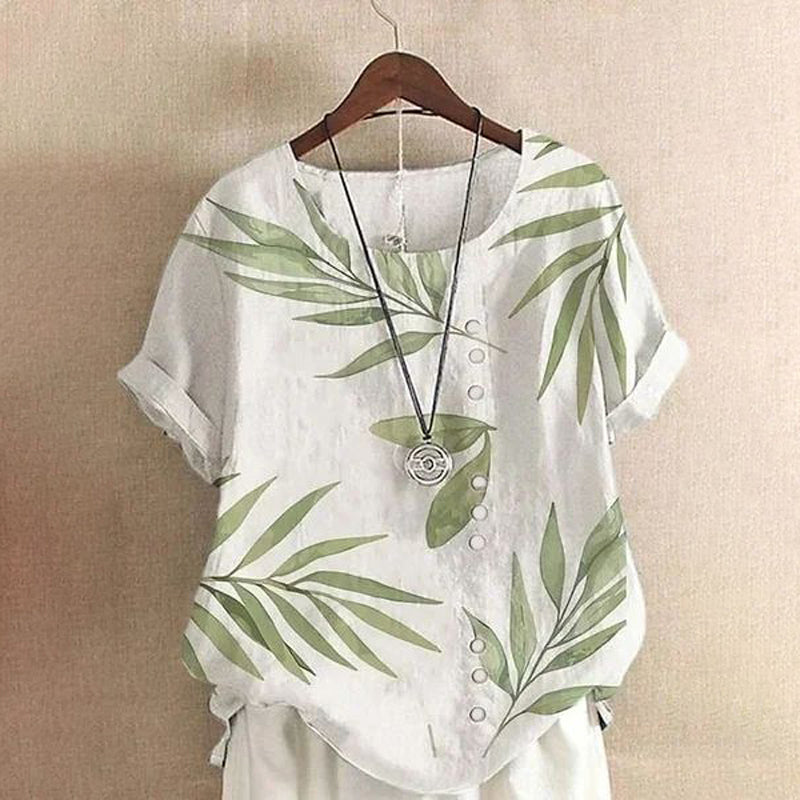 Casual Leaf Print Blouse