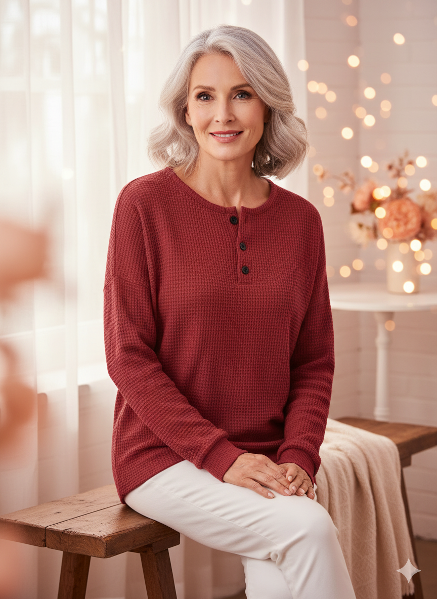 Anne | Cozy Waffle Knit Henley