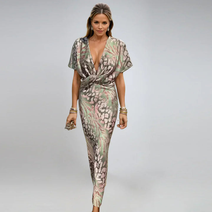 Kelsey - Long dress with V-neck and twisted finish