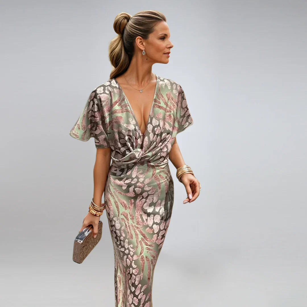 Kelsey - Long dress with V-neck and twisted finish