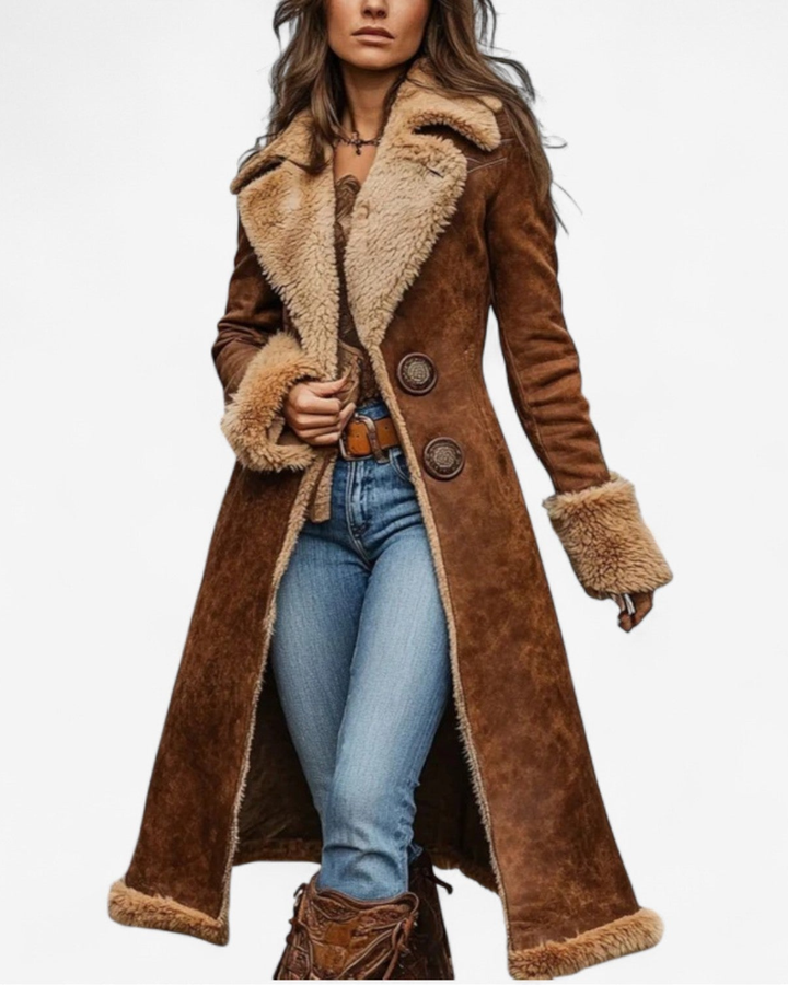 Kate | Vintage-inspired long coat with faux fur
