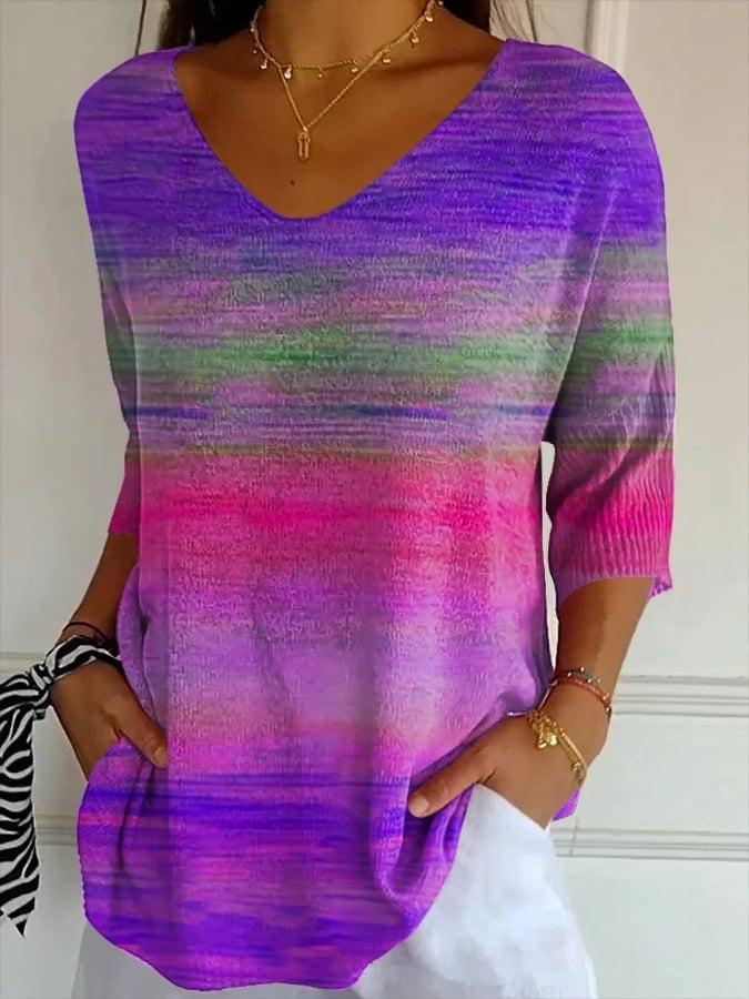 Purple Stripe Vintage Casual T-shirt