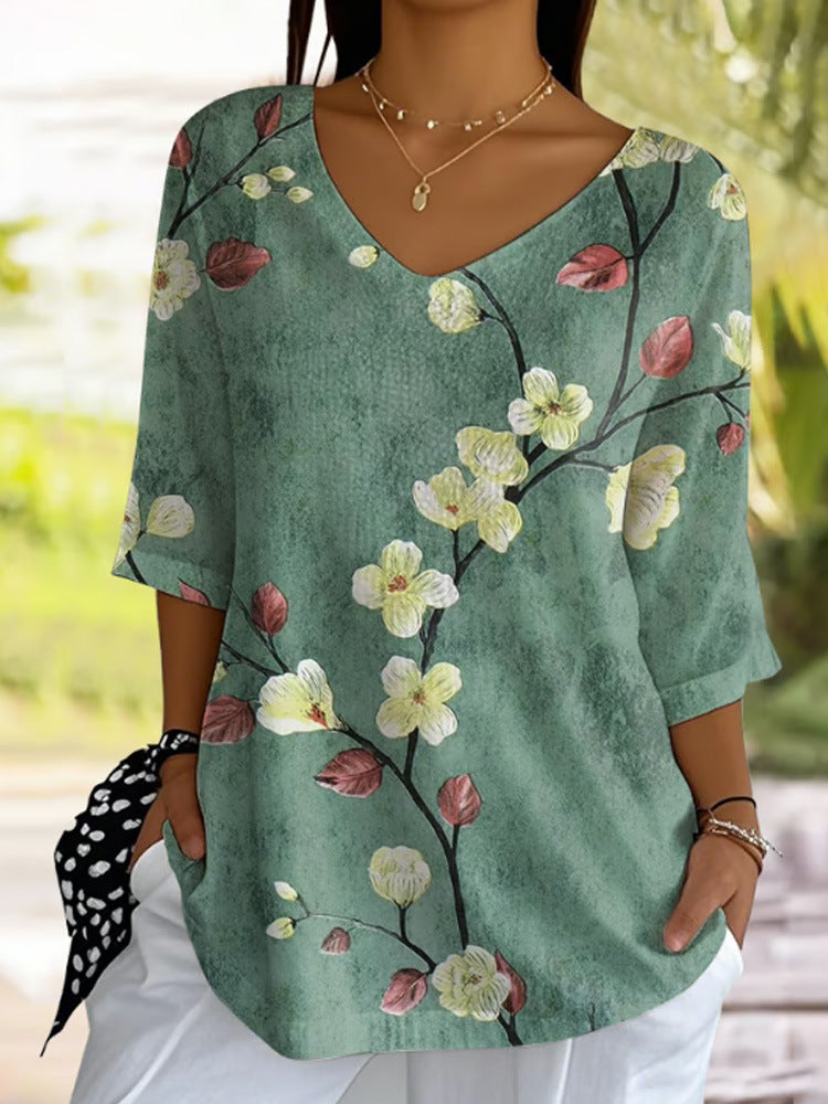 Green Stem Vintage Casual T-shirt