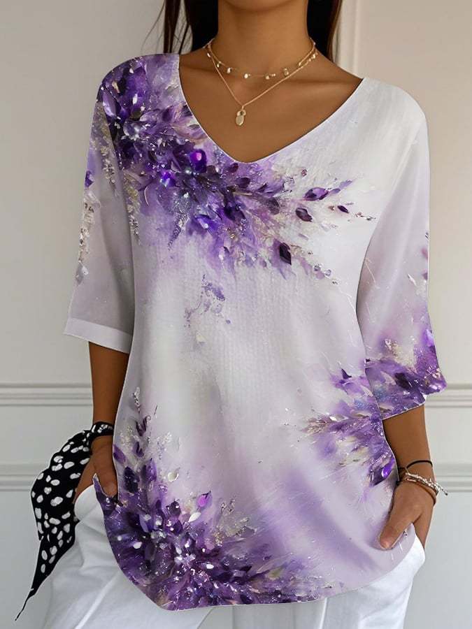 Elegant Purple Vintage Casual T-shirt