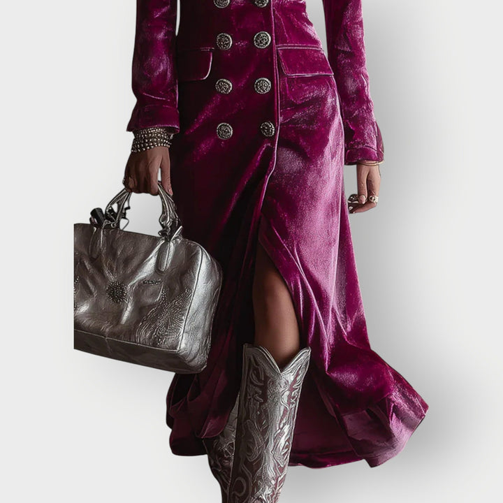 Vera - Luxe Double-Breasted Velvet Maxi Dress