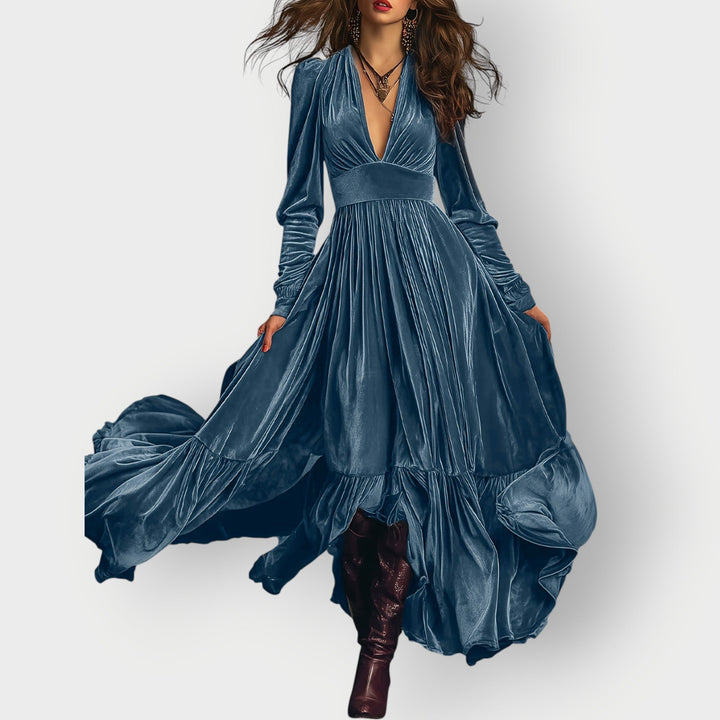 Soraya - Vintage A-Line Velvet Maxi Dress