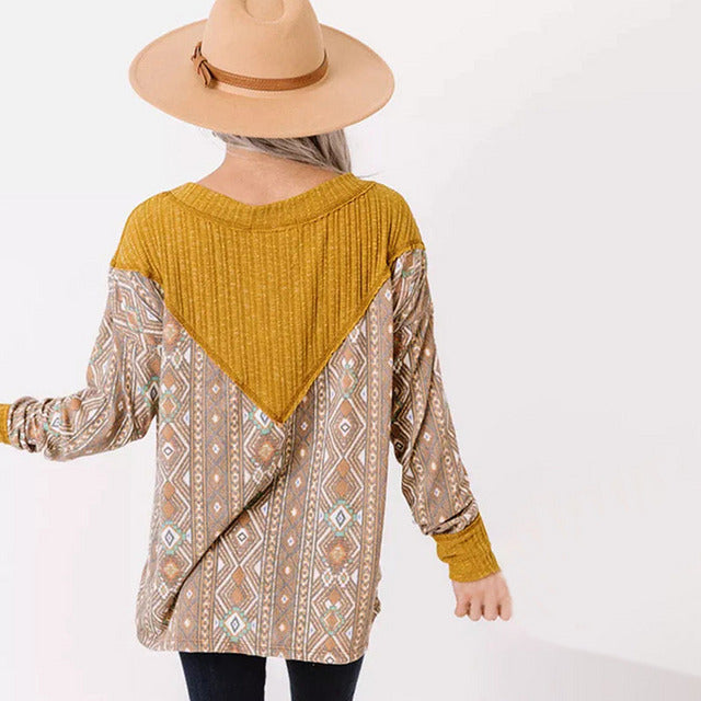 T-shirt with geometric print and patchwork