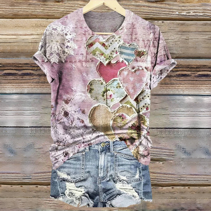 Casual Heart Print T-shirt