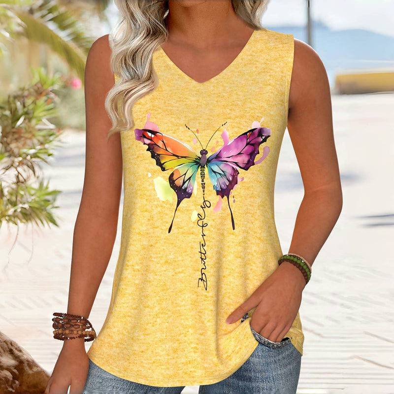 Casual Tank Top with Butterfly Print