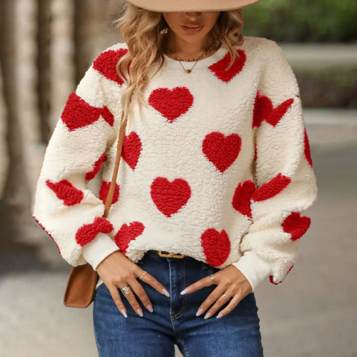 Plush sweatshirt with heart print
