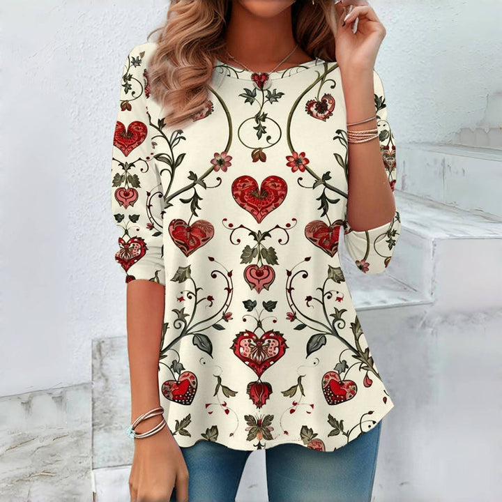 【Long Sleeve】Vintage Heart Print T-Shirt