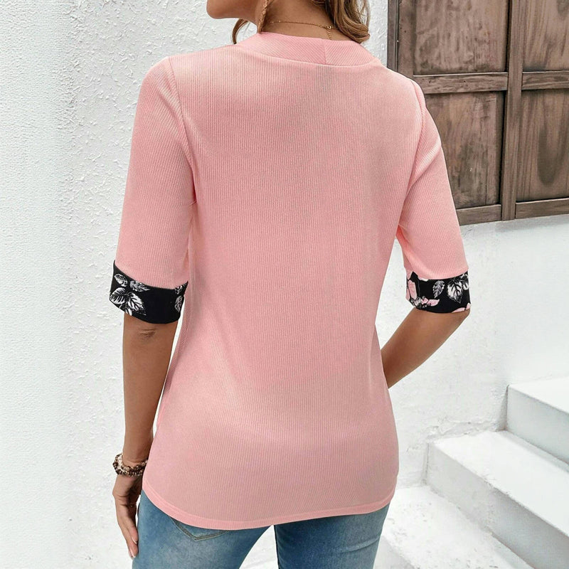 Elegant Patchwork Blouse with Floral Print