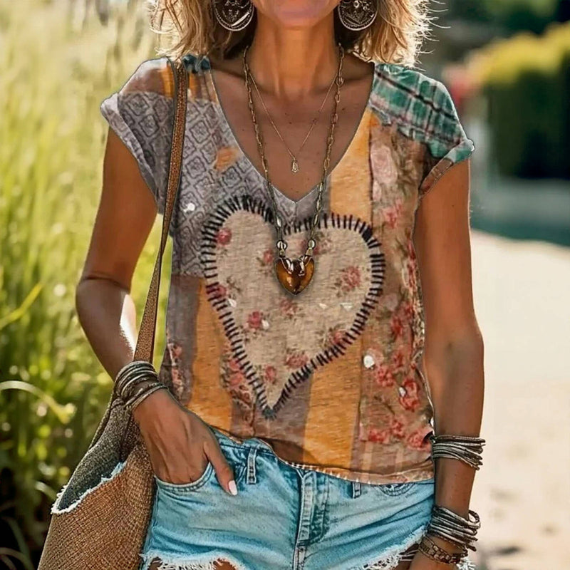 Vintage Heart Print T-Shirt