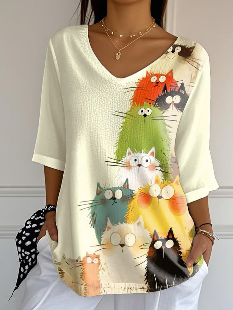 Misty White Cats Vintage Casual T-shirt