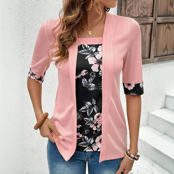Elegant Patchwork Blouse with Floral Print