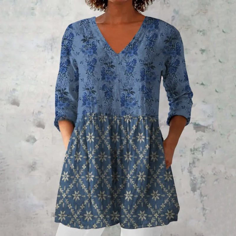 【Long Sleeve】Vintage Flower Print Blouse