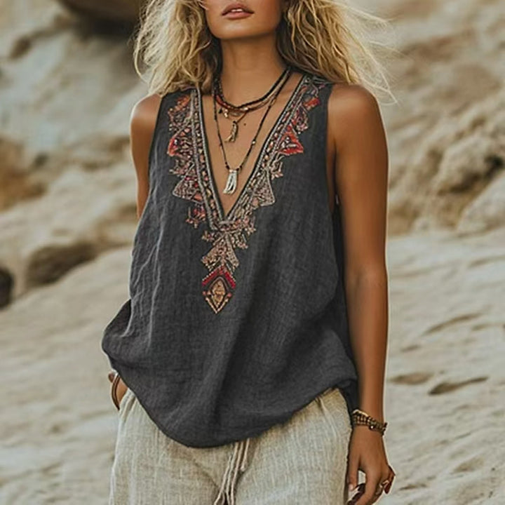 Vintage Tank Top with Ethnic Print
