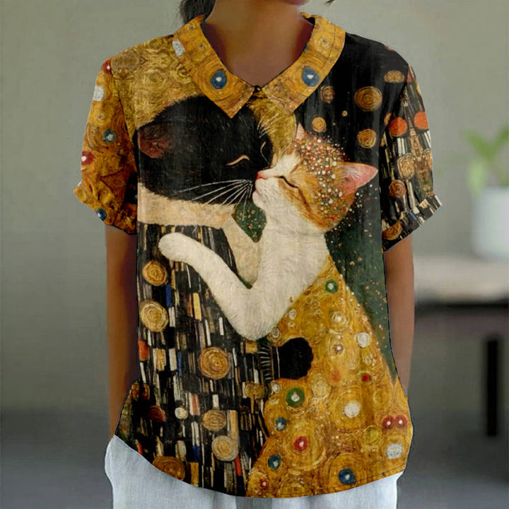 Vintage Blouse with Cat Print