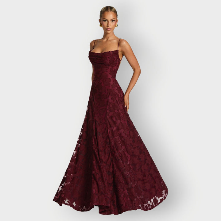 Clara - Elegant Strapless Floral Evening Velvet Gown