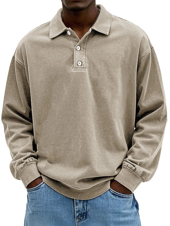 Relaxed fit long sleeve polo shirt