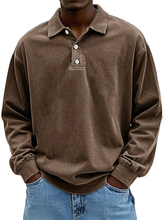 Relaxed fit long sleeve polo shirt