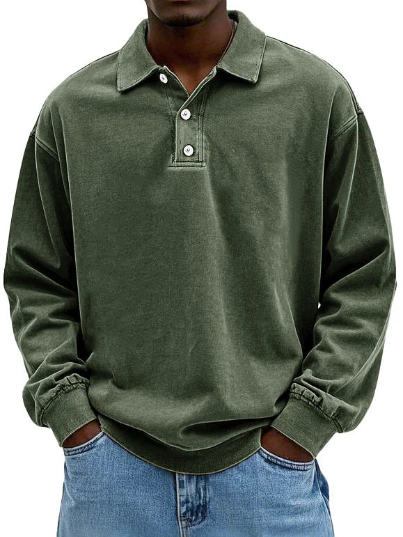 Relaxed fit long sleeve polo shirt