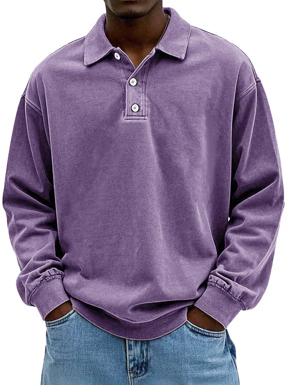 Relaxed fit long sleeve polo shirt
