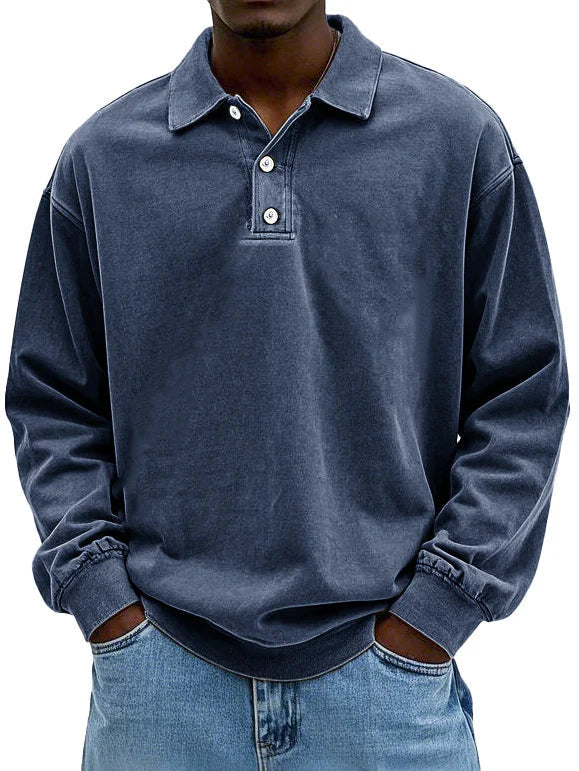 Relaxed fit long sleeve polo shirt