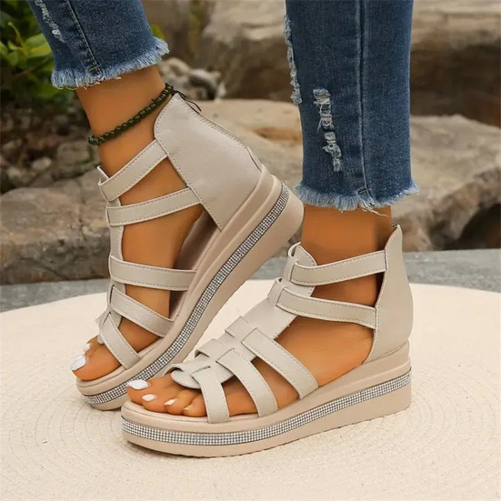 Rhinestone sandals with wedge sole