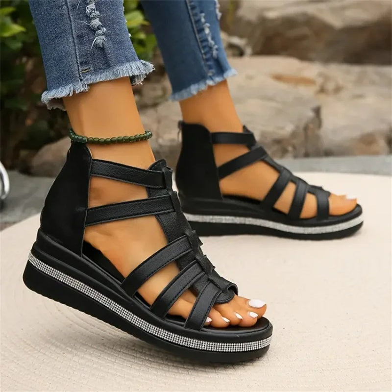 Rhinestone sandals with wedge sole