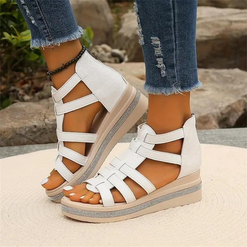 Rhinestone sandals with wedge sole