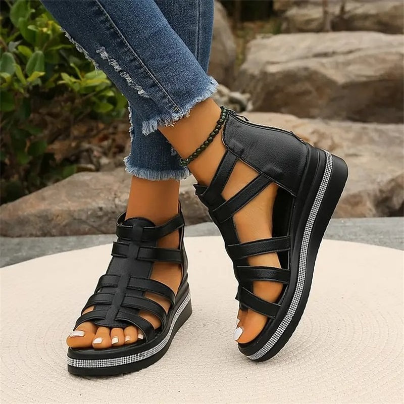Rhinestone sandals with wedge sole