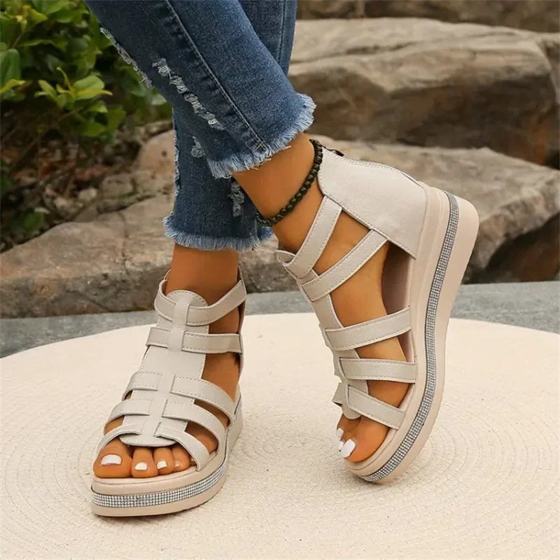Rhinestone sandals with wedge sole