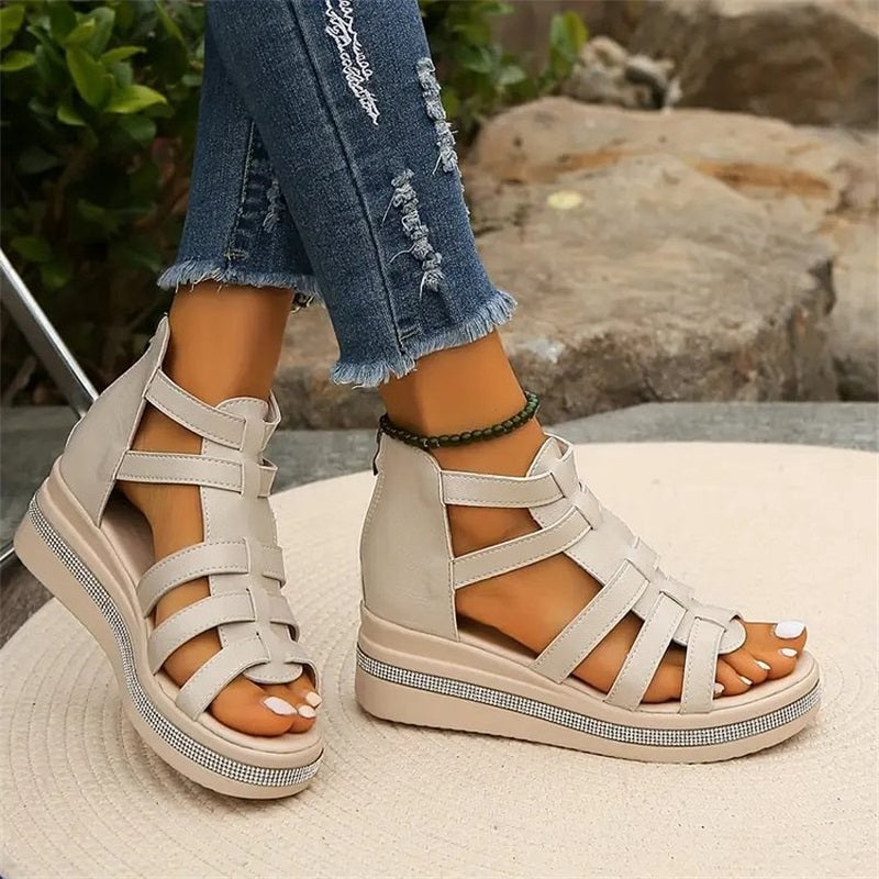 Rhinestone sandals with wedge sole