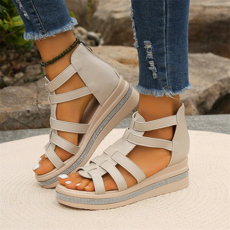 Rhinestone sandals with wedge sole